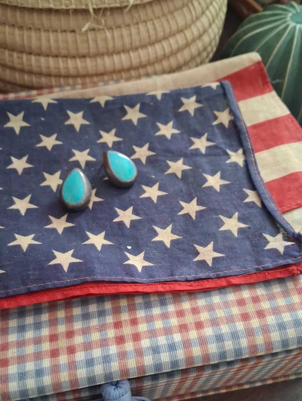 Vintage Teardrop Turquoise Stone .925 Stud Earrings